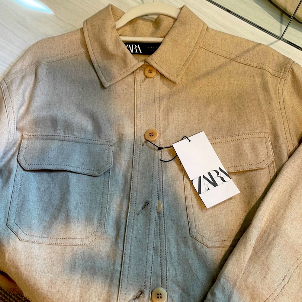 New Zara cropped viscose and linen jacket. Beige